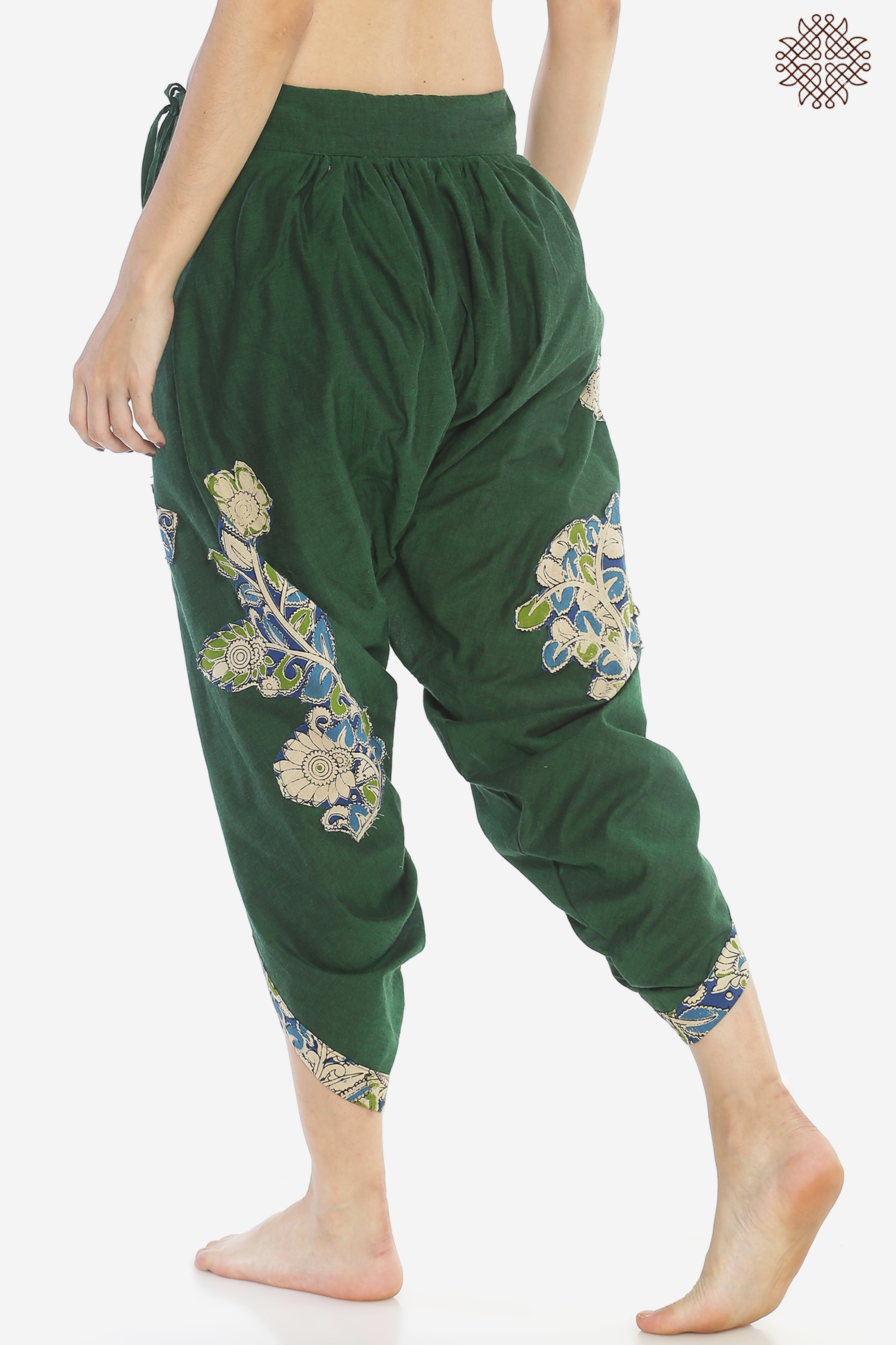 Kalamkari Patchwork Dhoti Pants — Haritah Color 100% Cotton | AdiValka