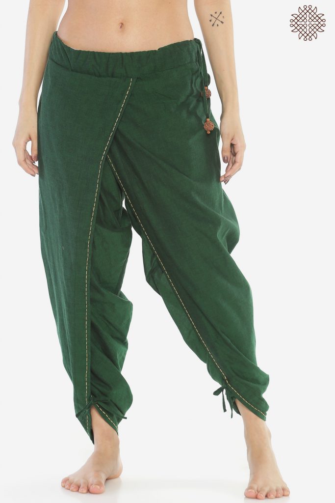 Mesmora Khadi Pc Women Embroidered Green Dhoti Pants, Machine Wash, Waist  Size: 32.0 at best price in Surat