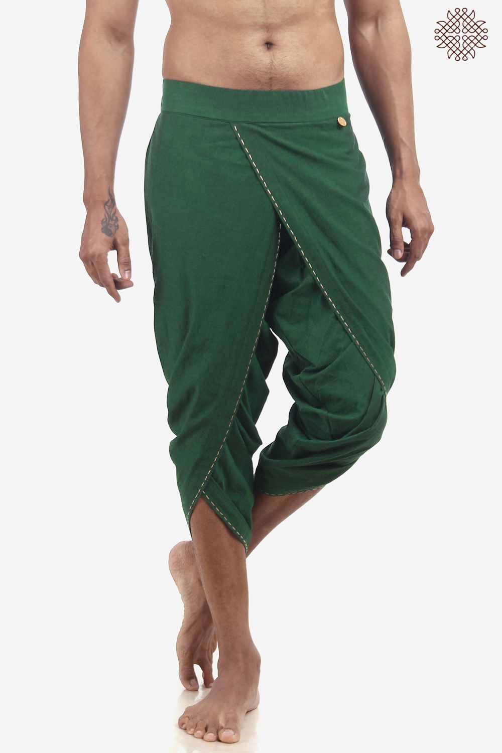Dark Green Handwoven Cotton Pants for Men