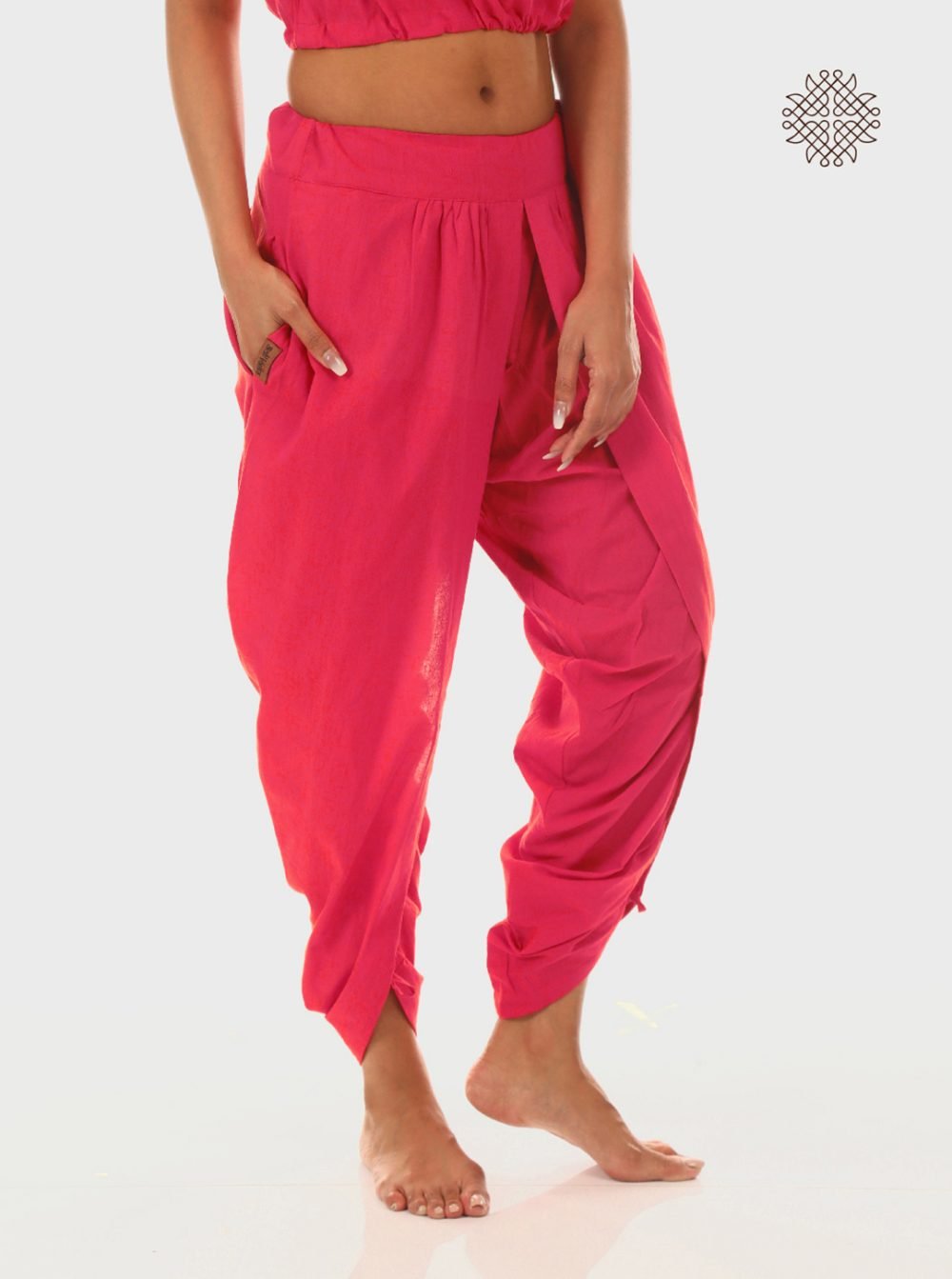 pAtala (coral pink) yuvaki, dhoti pants with pockets crafted in 100% cotton - Image 2