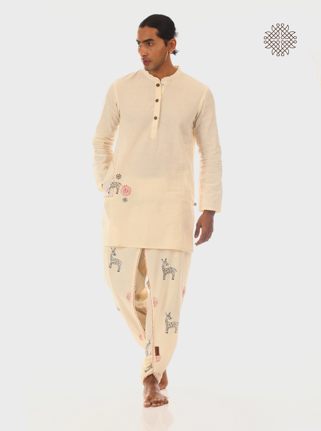 Sattvika Dhoti Pants - Off-White Hand Block Printed Cross Cut Dhoti made in 100% cotton - Image 6