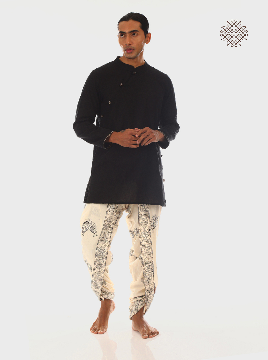 Matsya Dhoti Pants - Off-White Hand Block Printed Tulip Dhoti made in 100% cotton - Image 6