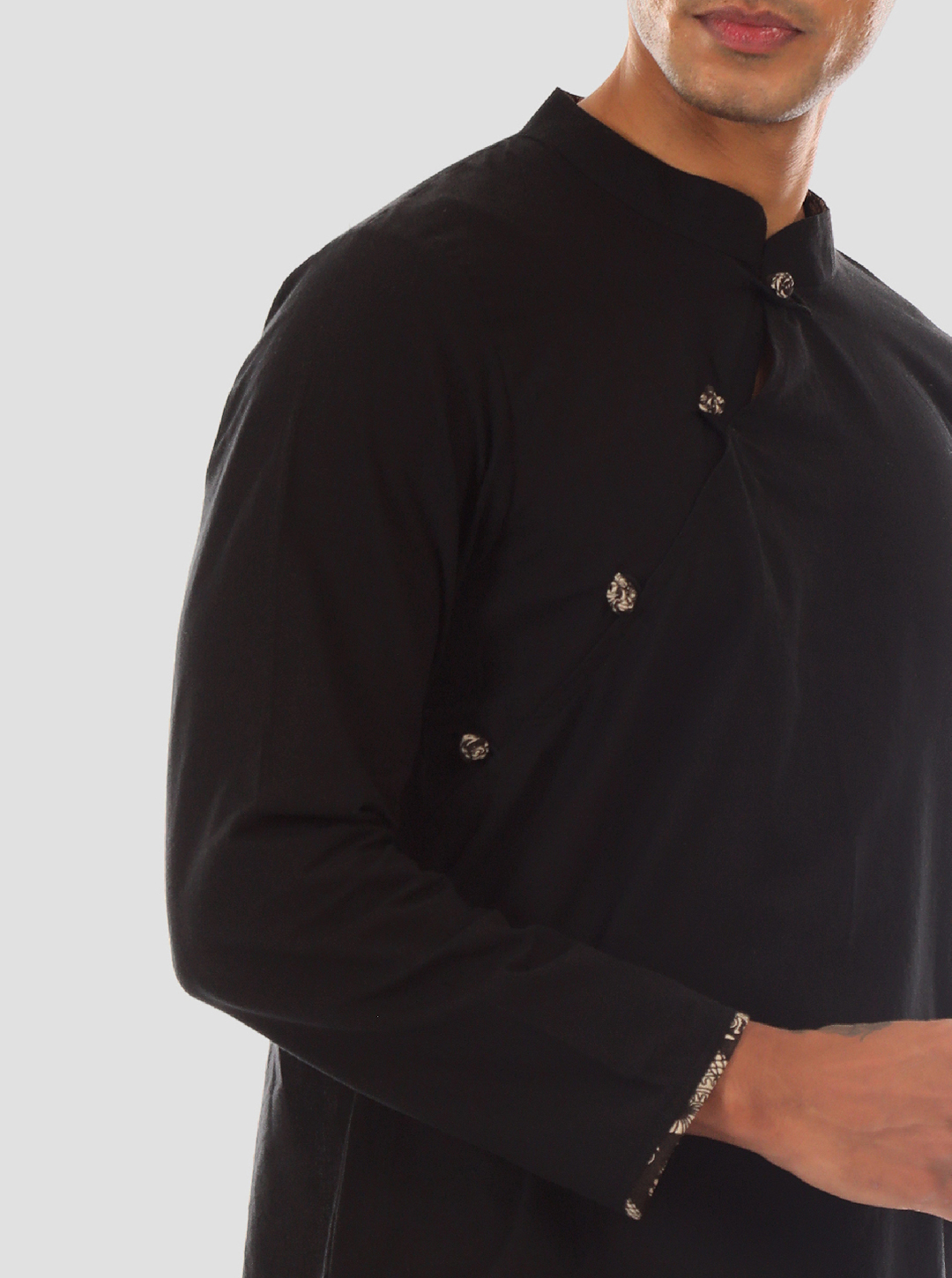 Bandana - Black Full Sleeve Kurta crafted in 100% cotton - Image 3