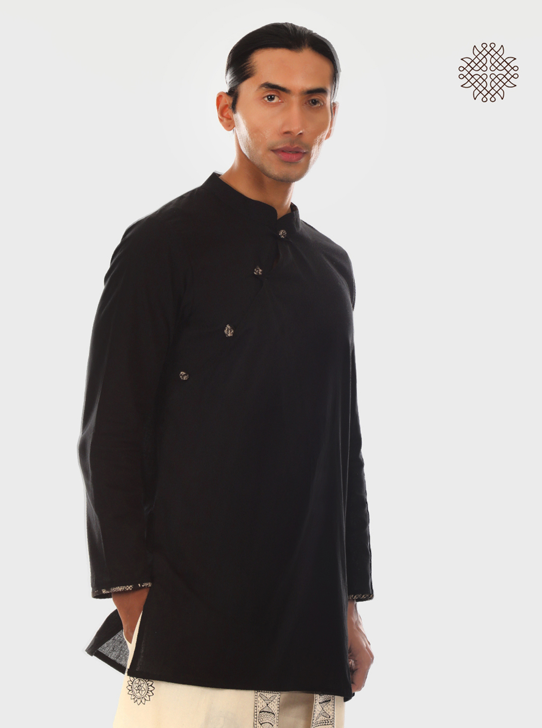 Bandana - Black Full Sleeve Kurta crafted in 100% cotton - Image 2