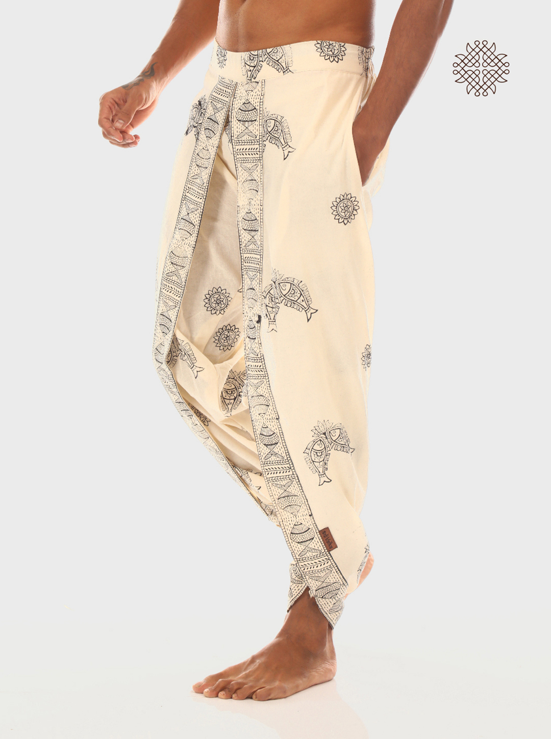 Matsya Dhoti Pants - Off-White Hand Block Printed Tulip Dhoti made in 100% cotton - Image 2