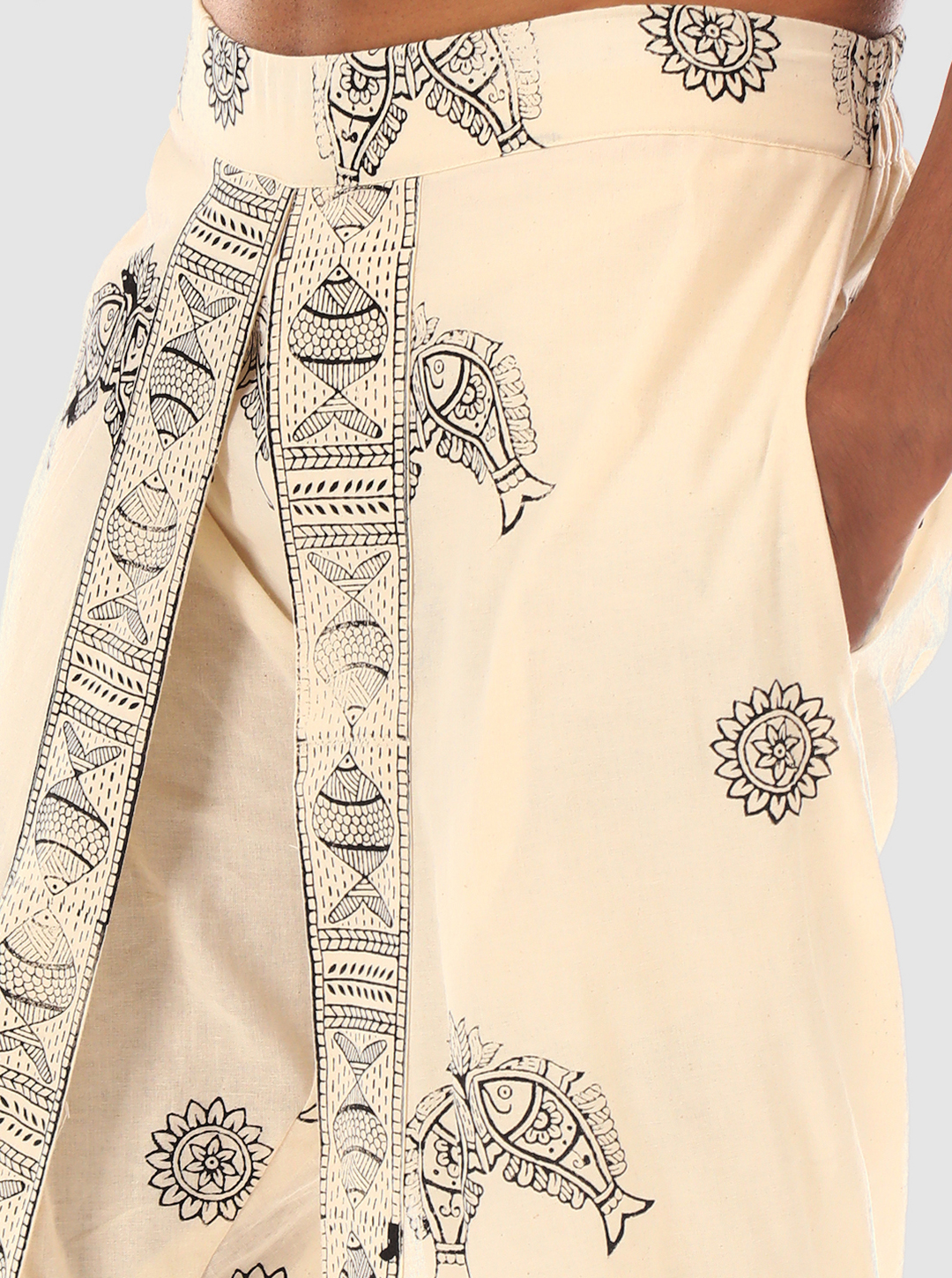 Matsya Dhoti Pants - Off-White Hand Block Printed Tulip Dhoti made in 100% cotton - Image 3