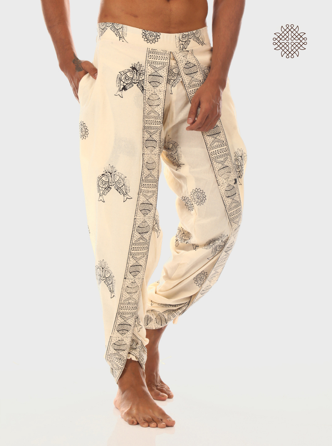 Matsya Dhoti Pants - Off-White Hand Block Printed Tulip Dhoti made in 100% cotton - Image 4