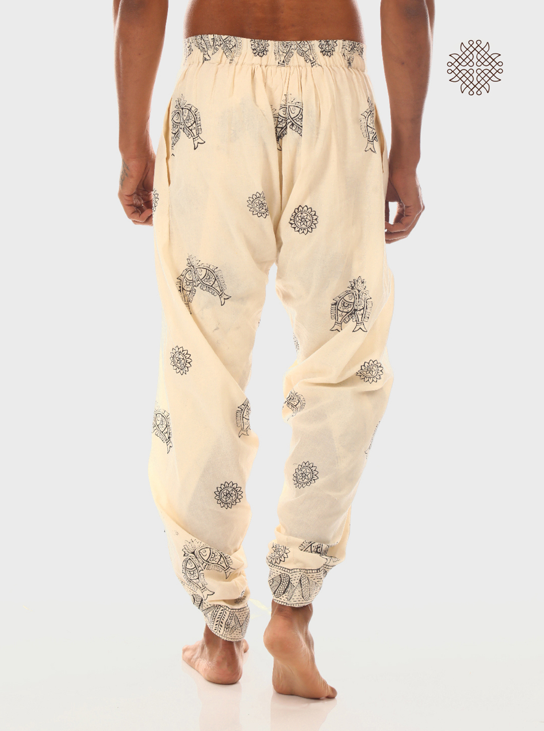 Matsya Dhoti Pants - Off-White Hand Block Printed Tulip Dhoti made in 100% cotton - Image 5