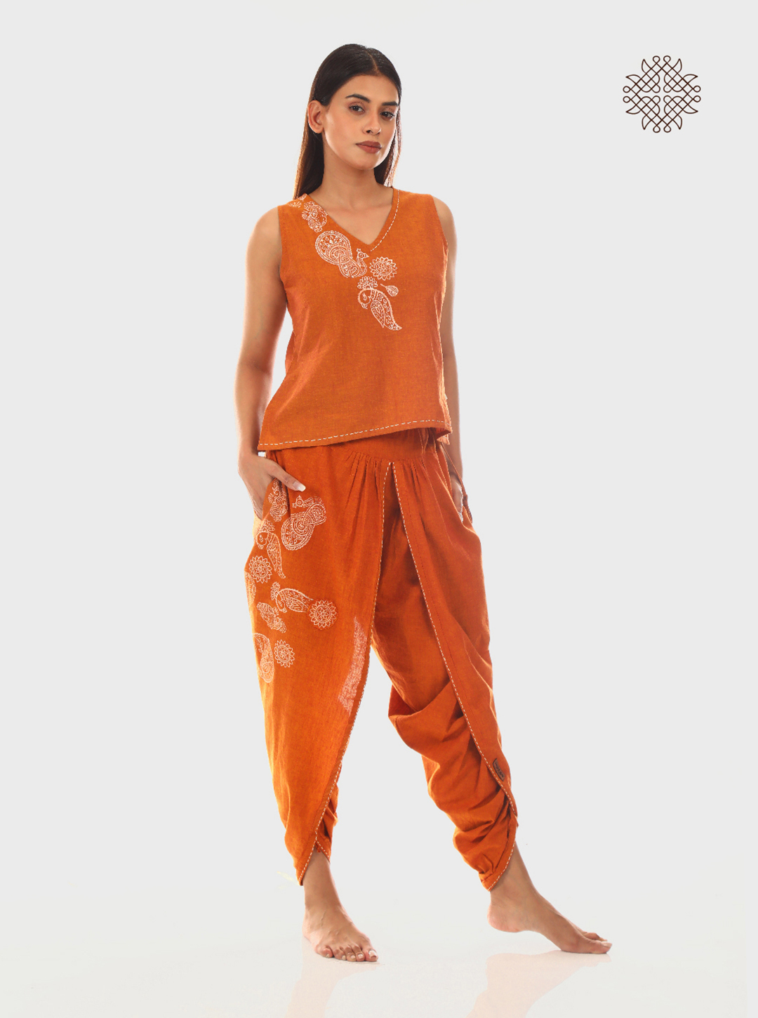 Mayura - Hand Block Printed Tulip Dhoti Pants & Crop Top Set made in 100% cotton. - Image 2