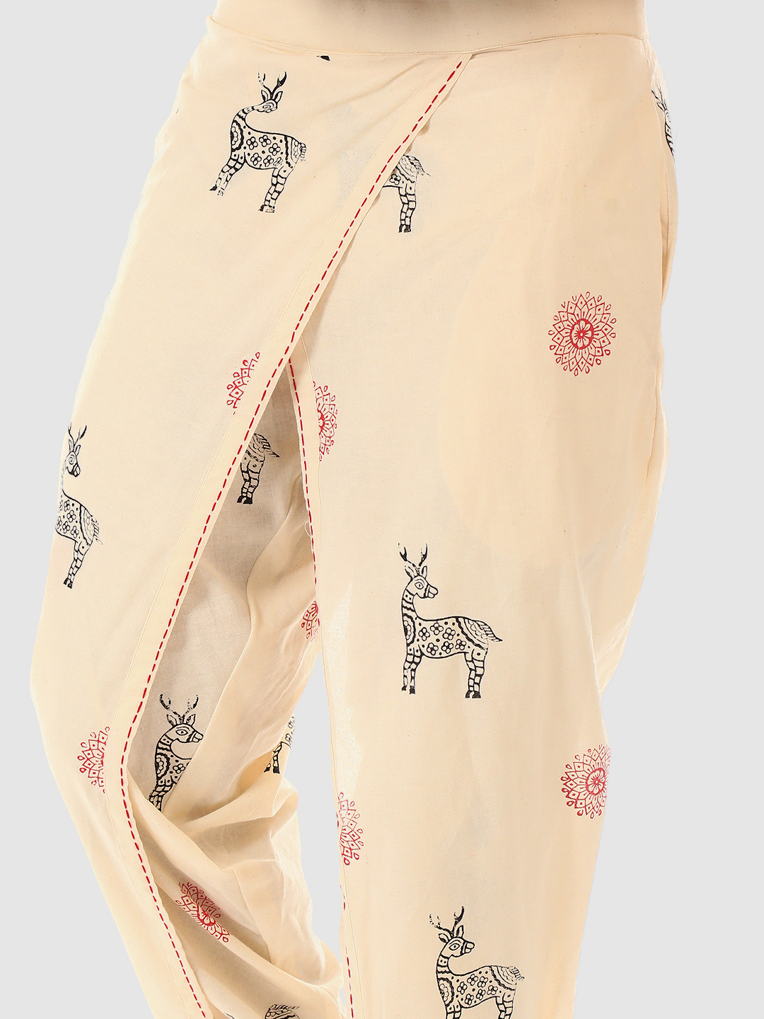 Sattvika Dhoti Pants - Off-White Hand Block Printed Cross Cut Dhoti made in 100% cotton - Image 3