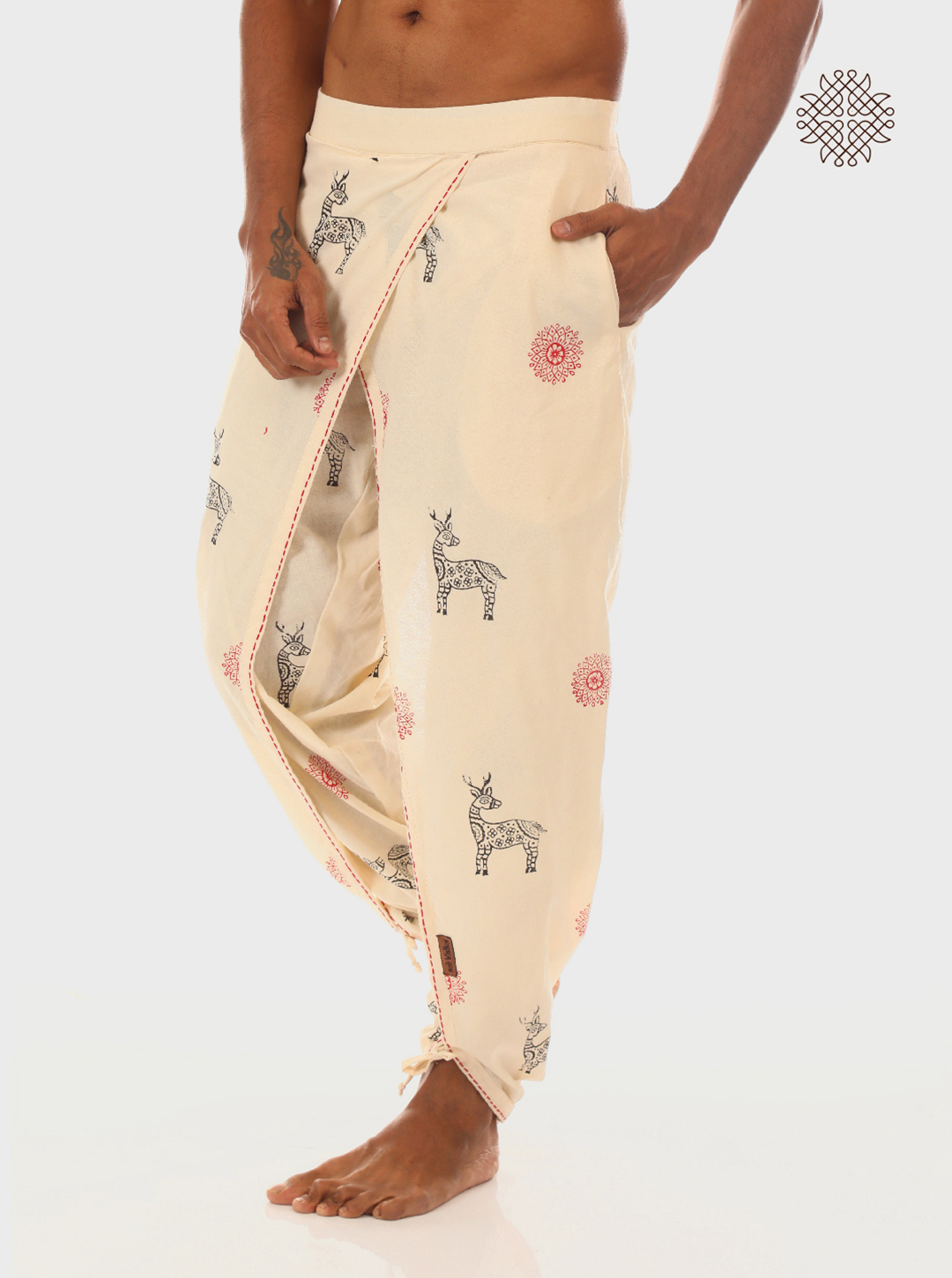 Sattvika Dhoti Pants - Off-White Hand Block Printed Cross Cut Dhoti made in 100% cotton - Image 5
