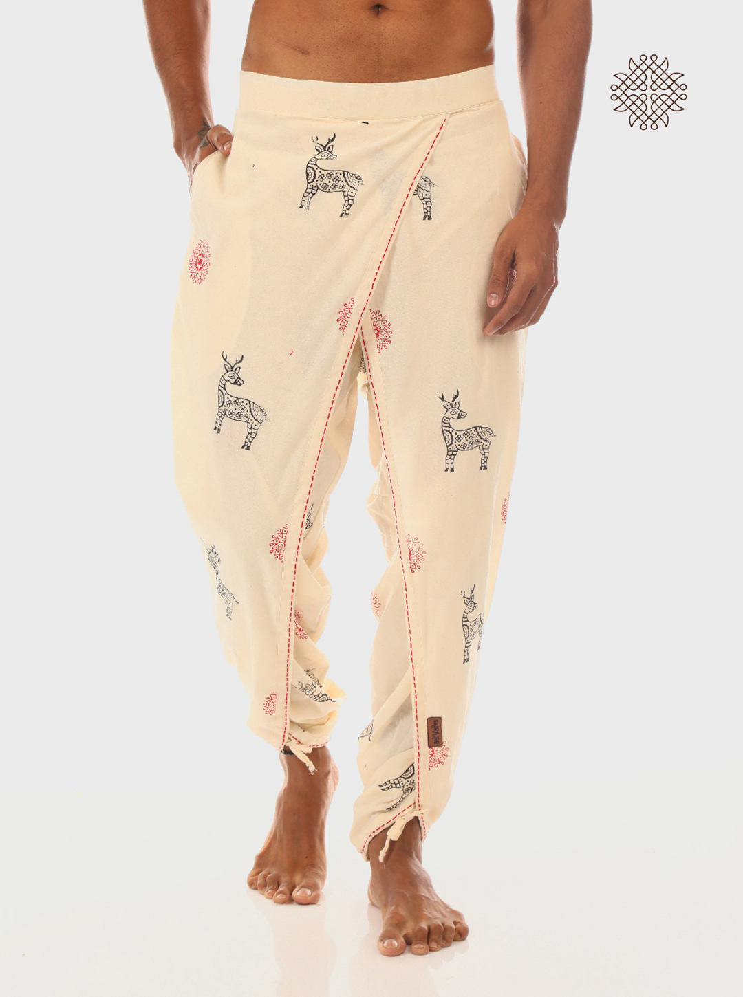 Sattvika Dhoti Pants - Off-White Hand Block Printed Cross Cut Dhoti made in 100% cotton