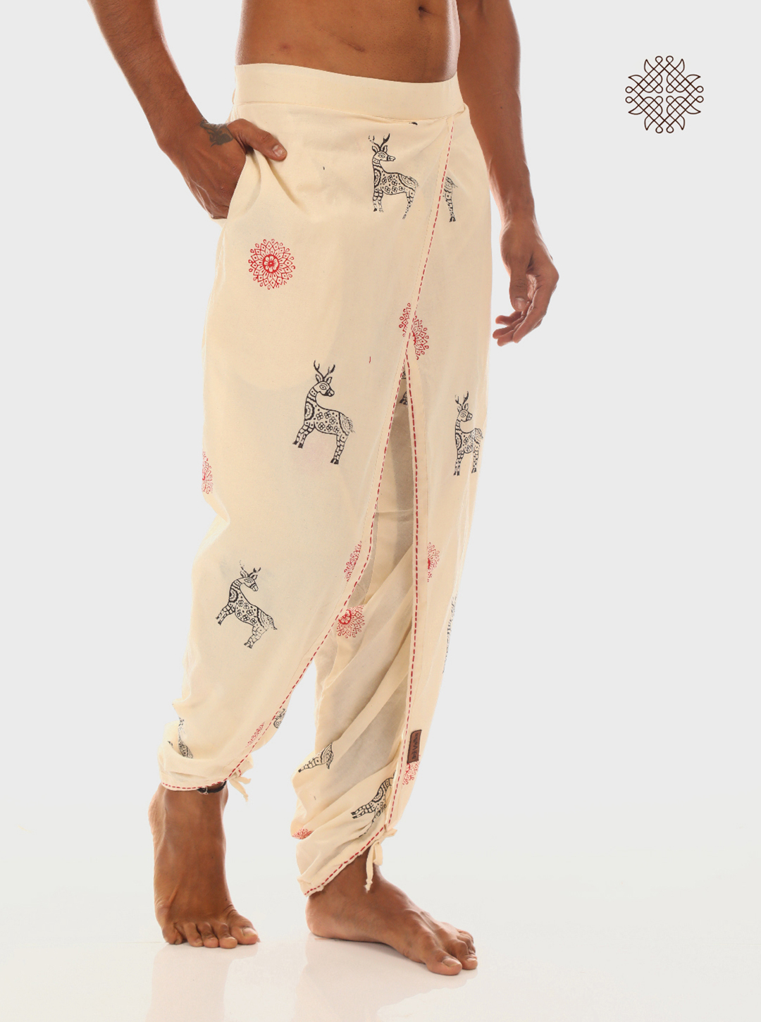 Sattvika Dhoti Pants - Off-White Hand Block Printed Cross Cut Dhoti made in 100% cotton - Image 4