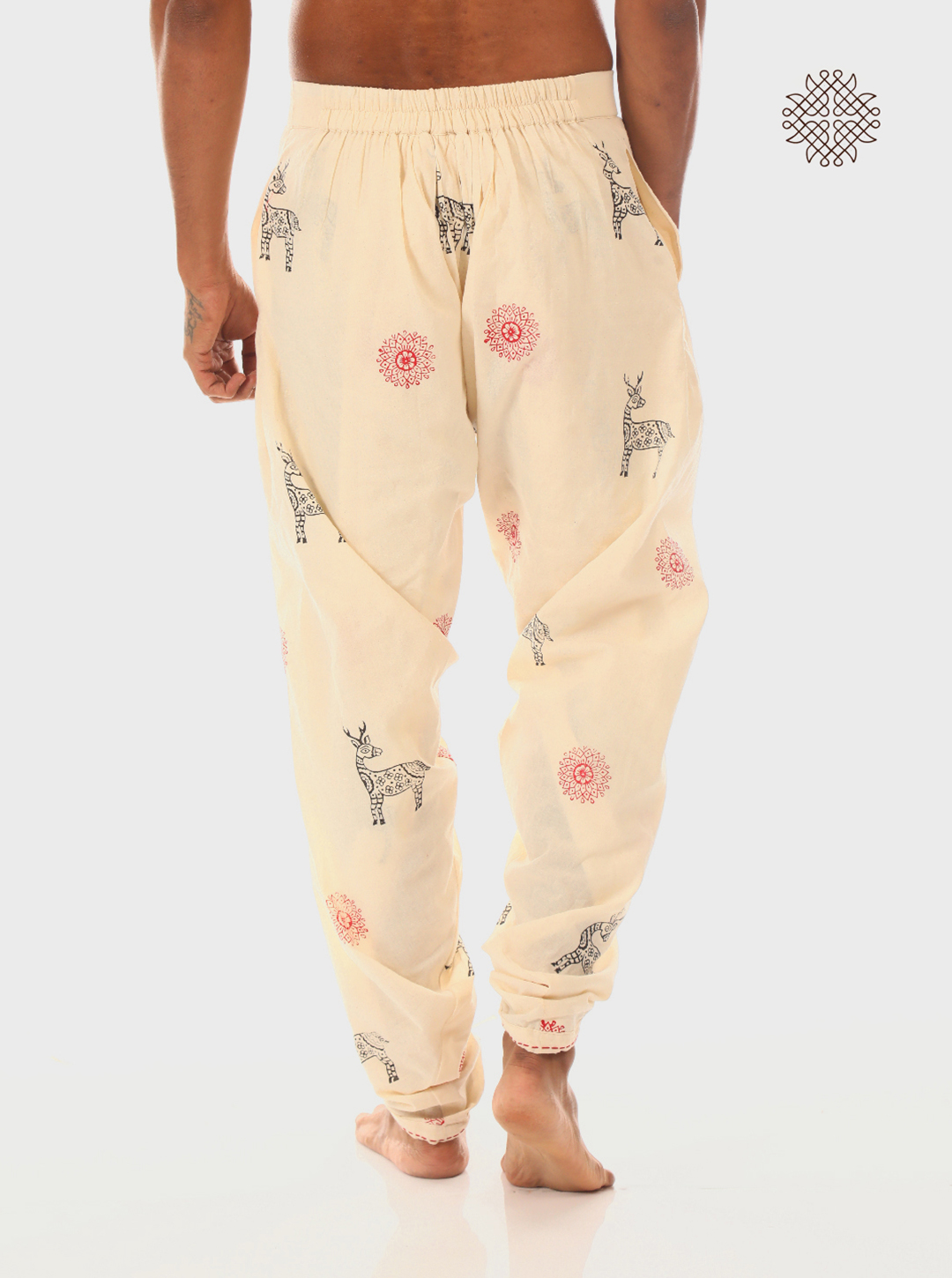 Sattvika Dhoti Pants - Off-White Hand Block Printed Cross Cut Dhoti made in 100% cotton - Image 2