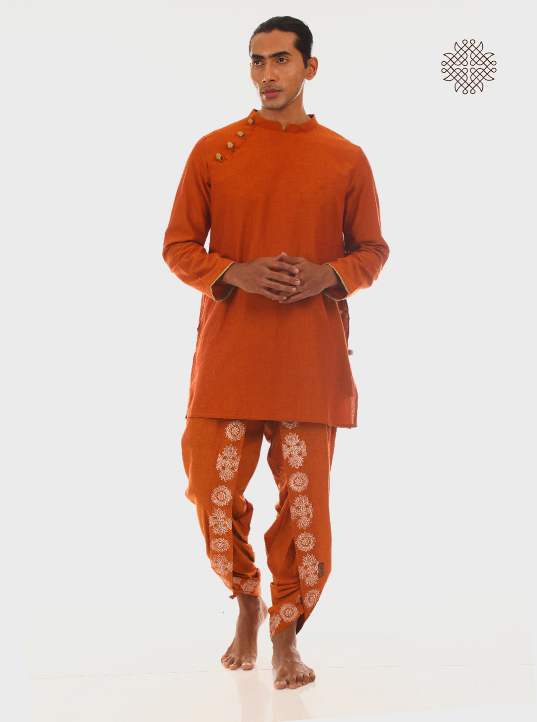 Prithvi - Rusty Brown Tulip Hand Block Printed Dhoti Pants made in 100% cotton - Image 6