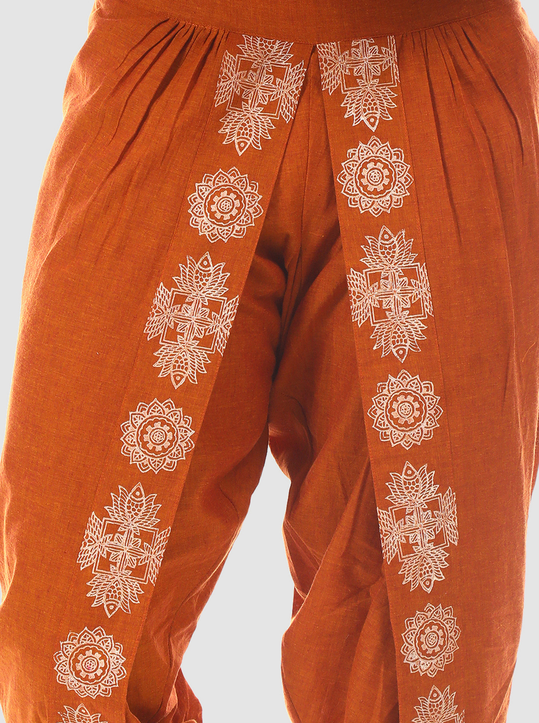 Prithvi - Rusty Brown Tulip Hand Block Printed Dhoti Pants made in 100% cotton - Image 3