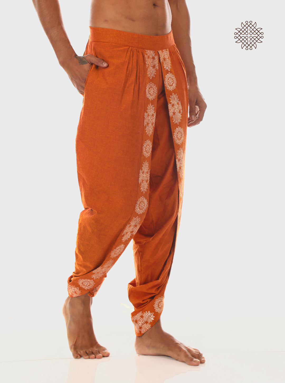 Prithvi - Rusty Brown Tulip Hand Block Printed Dhoti Pants made in 100% cotton - Image 4