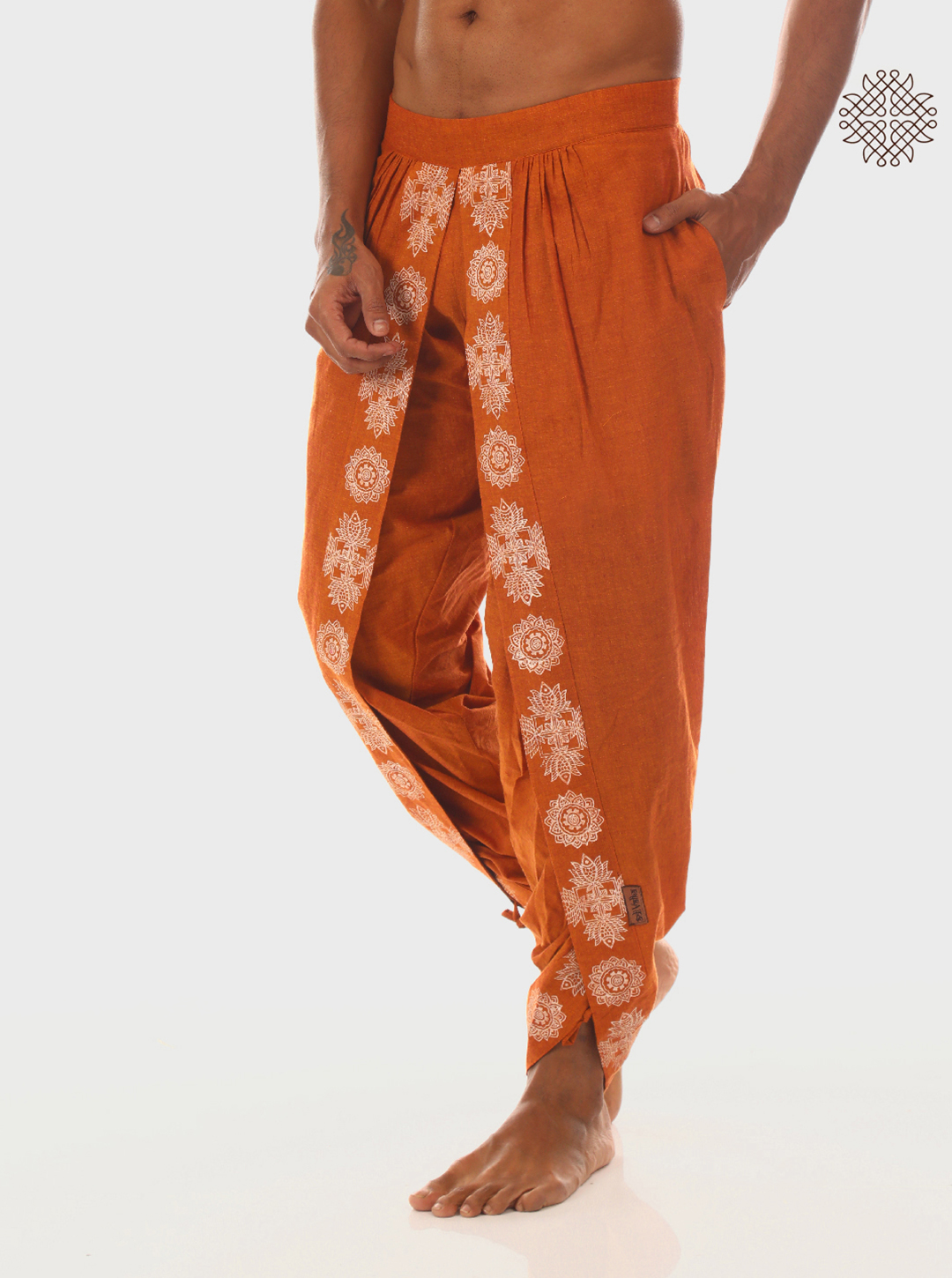 Prithvi - Rusty Brown Tulip Hand Block Printed Dhoti Pants made in 100% cotton - Image 5