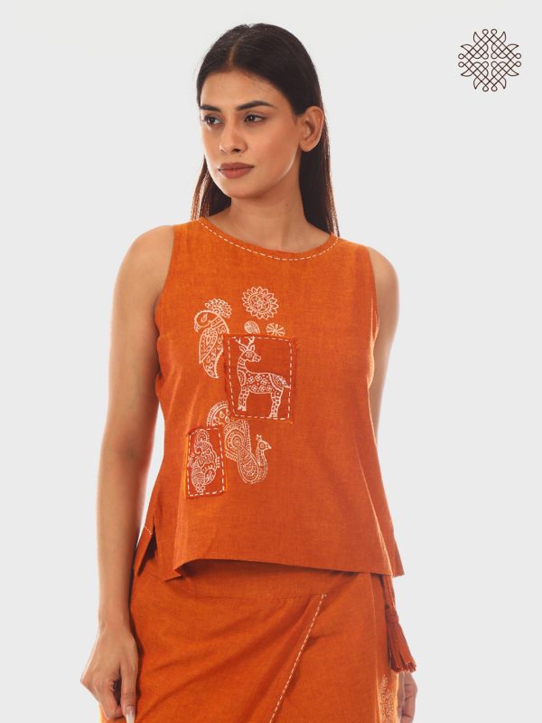 Chital Crop Top - Hand Block Printed Rusty Brown Crop Top crafted in 100% cotton