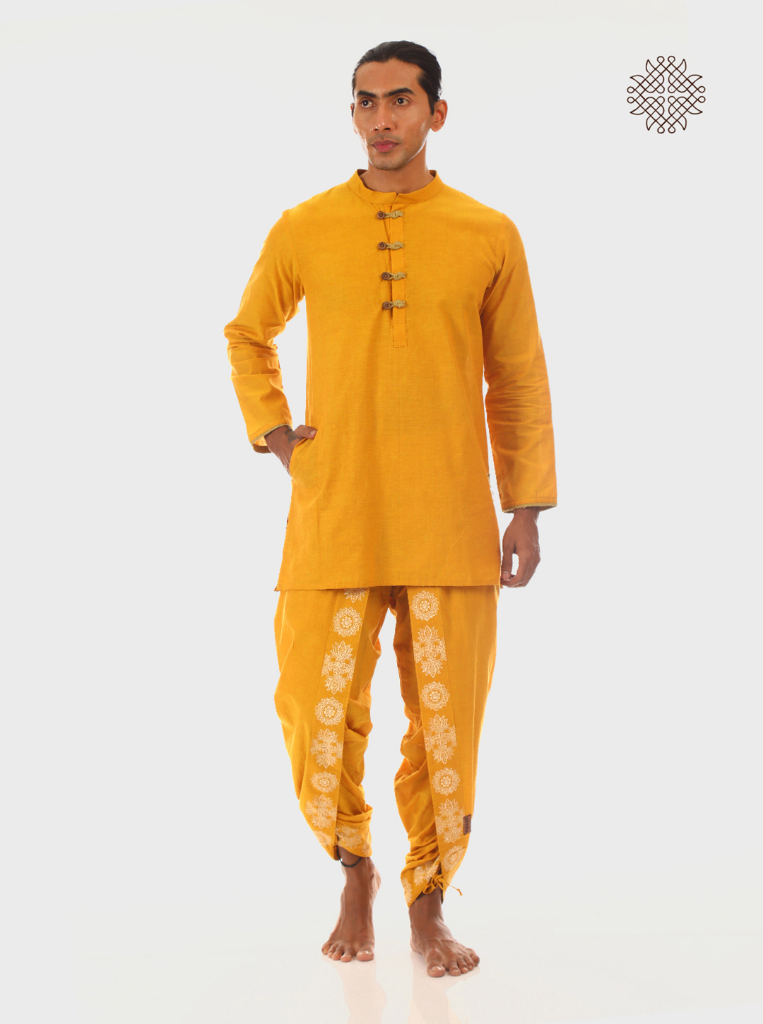 Manjal Kurta - Mustard Yellow Kurta with Wooden Buttons made in 100% cotton - Image 6