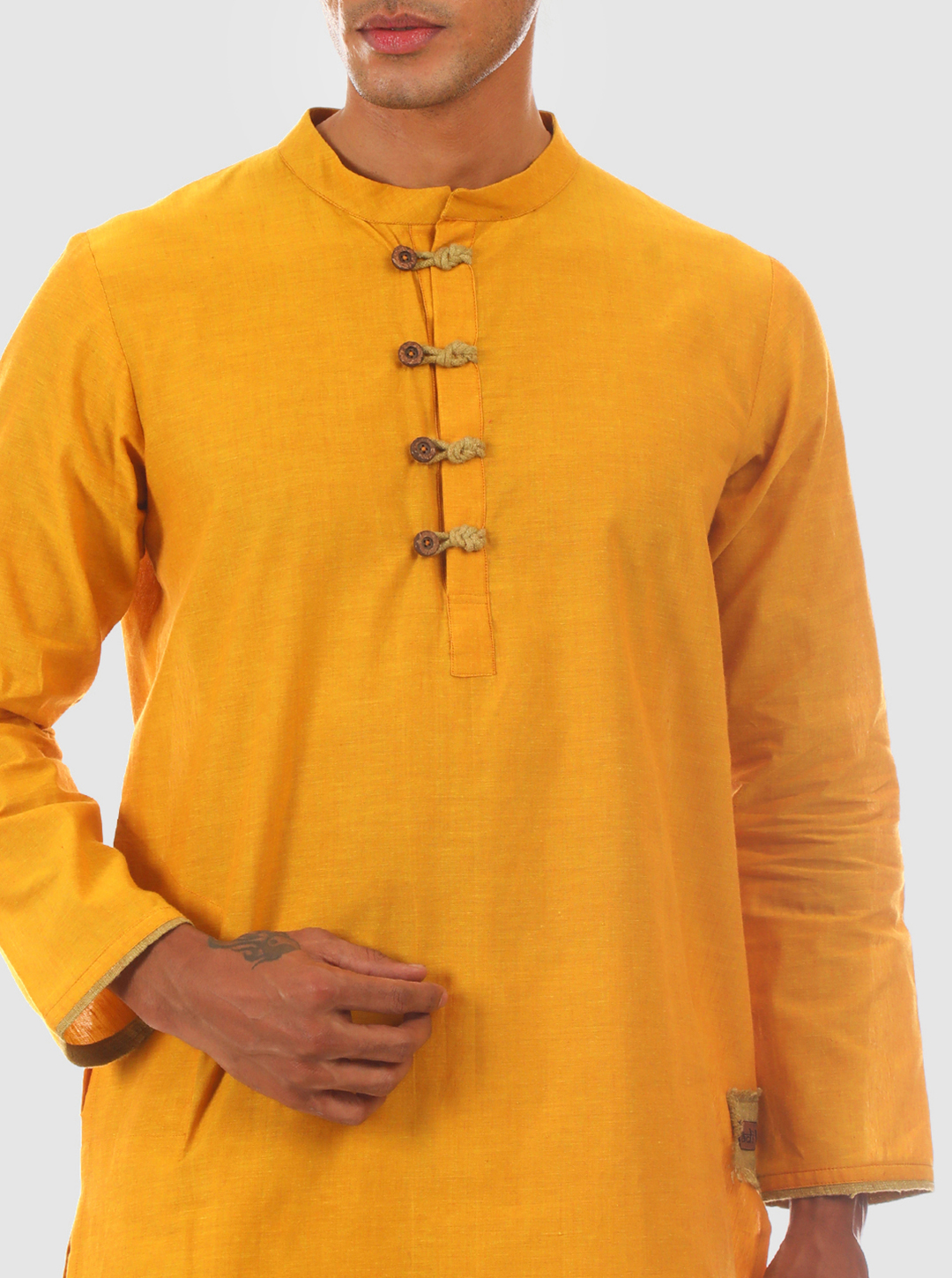 Manjal Kurta - Mustard Yellow Kurta with Wooden Buttons made in 100% cotton - Image 3