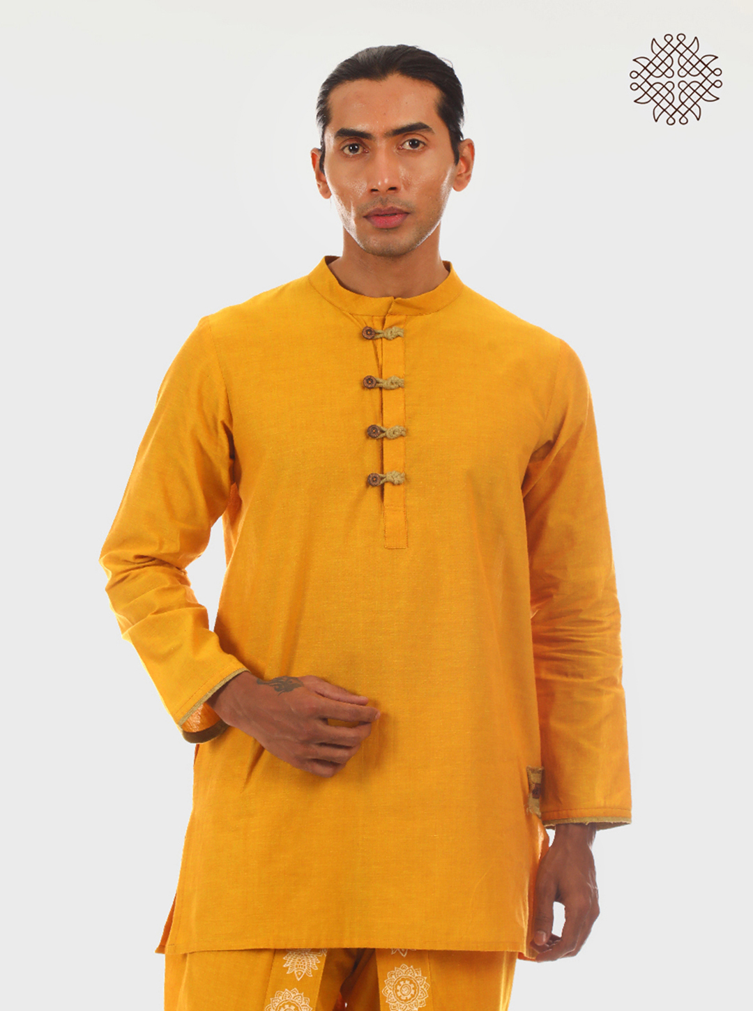 Manjal Kurta - Mustard Yellow Kurta with Wooden Buttons made in 100% cotton