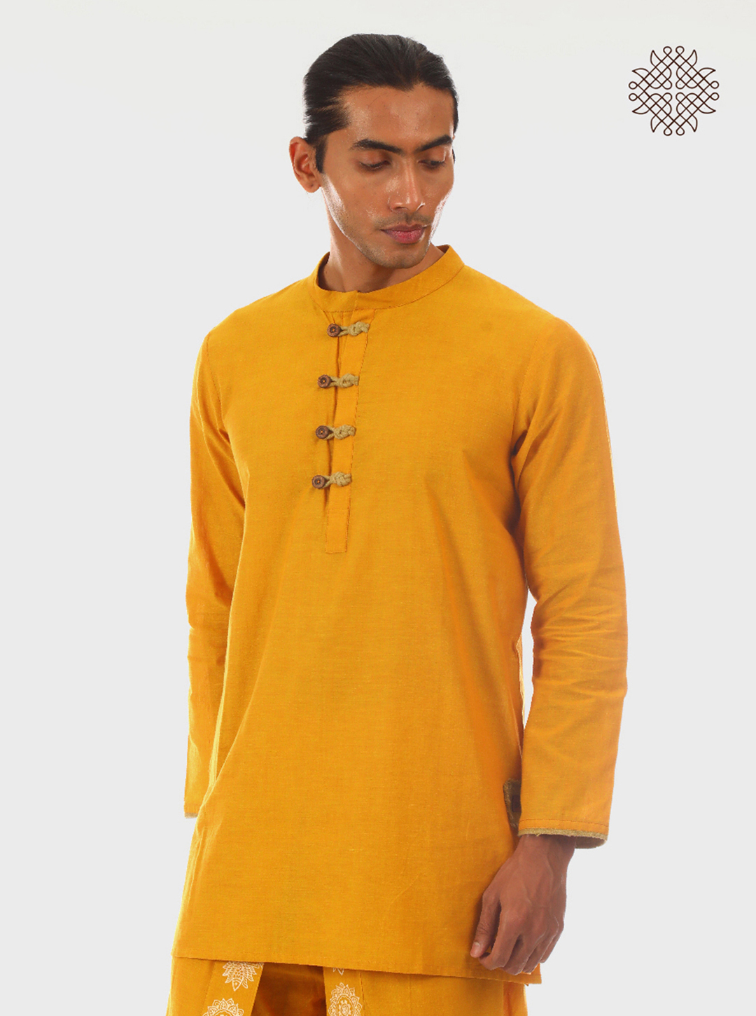 Manjal Kurta - Mustard Yellow Kurta with Wooden Buttons made in 100% cotton - Image 2