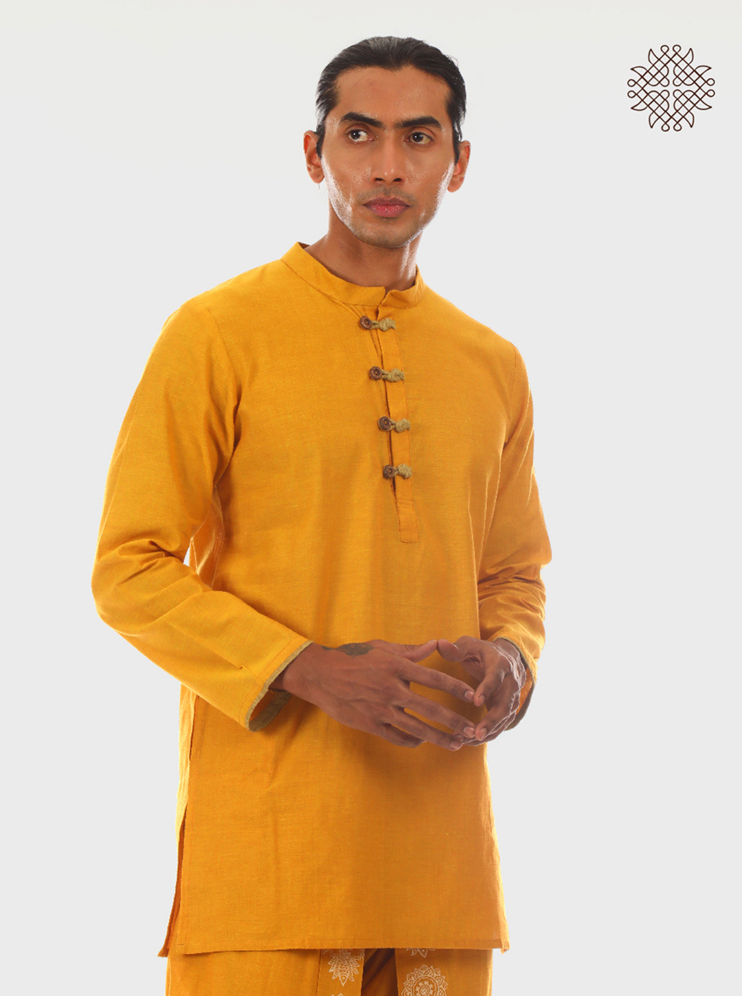 Manjal Kurta - Mustard Yellow Kurta with Wooden Buttons made in 100% cotton - Image 5