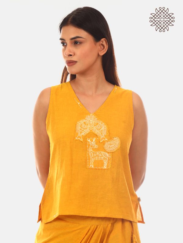 Manjal Crop Top - Hand Block Printed Mustard Yellow Crop Top crafted in 100% cotton