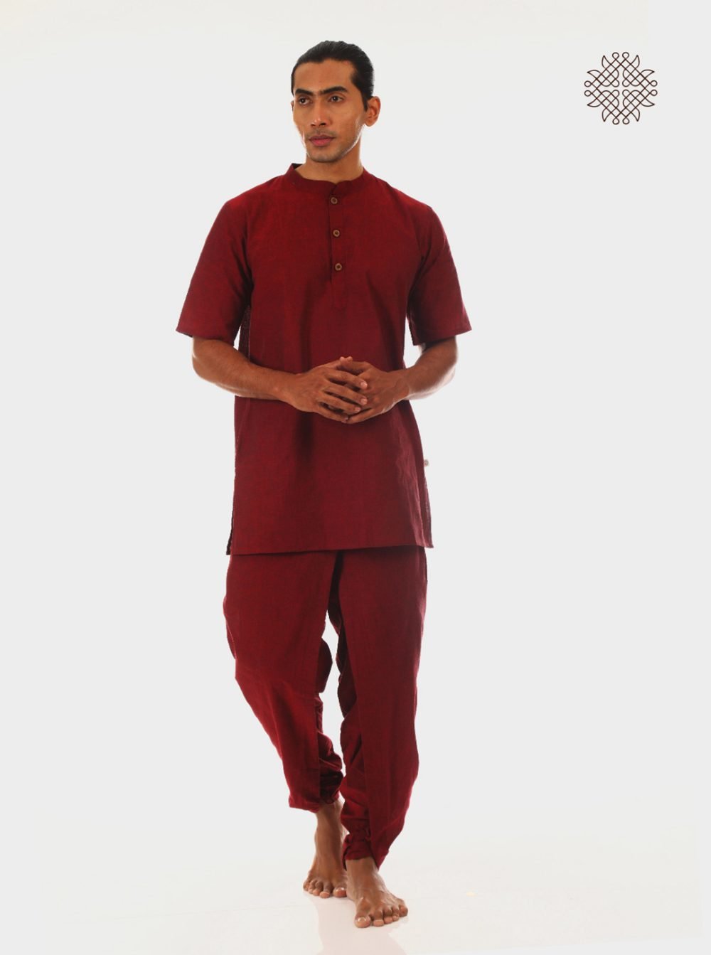 kumkum (maroon) yuvaka, cross-cut dhoti pants with pockets  crafted in 100% cotton - Image 5