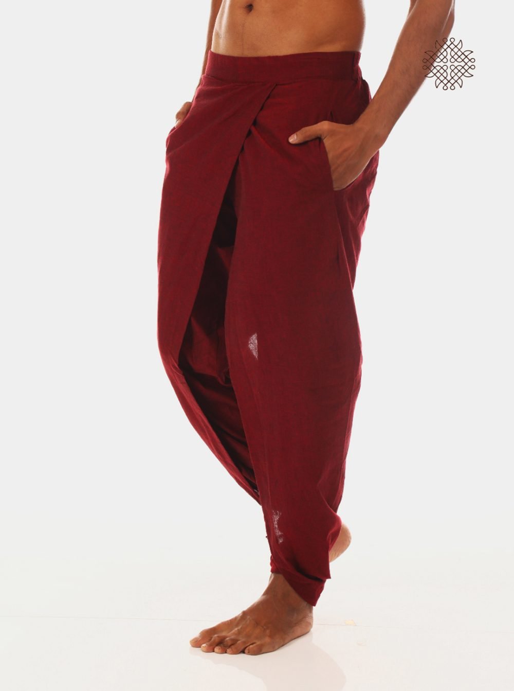 kumkum (maroon) yuvaka, cross-cut dhoti pants with pockets  crafted in 100% cotton - Image 3