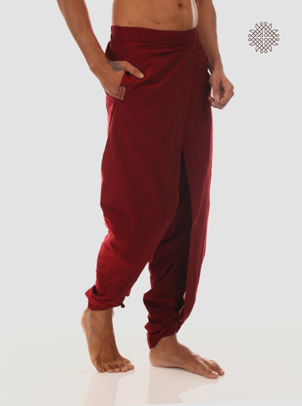 kumkum (maroon) yuvaka, cross-cut dhoti pants with pockets  crafted in 100% cotton - Image 2
