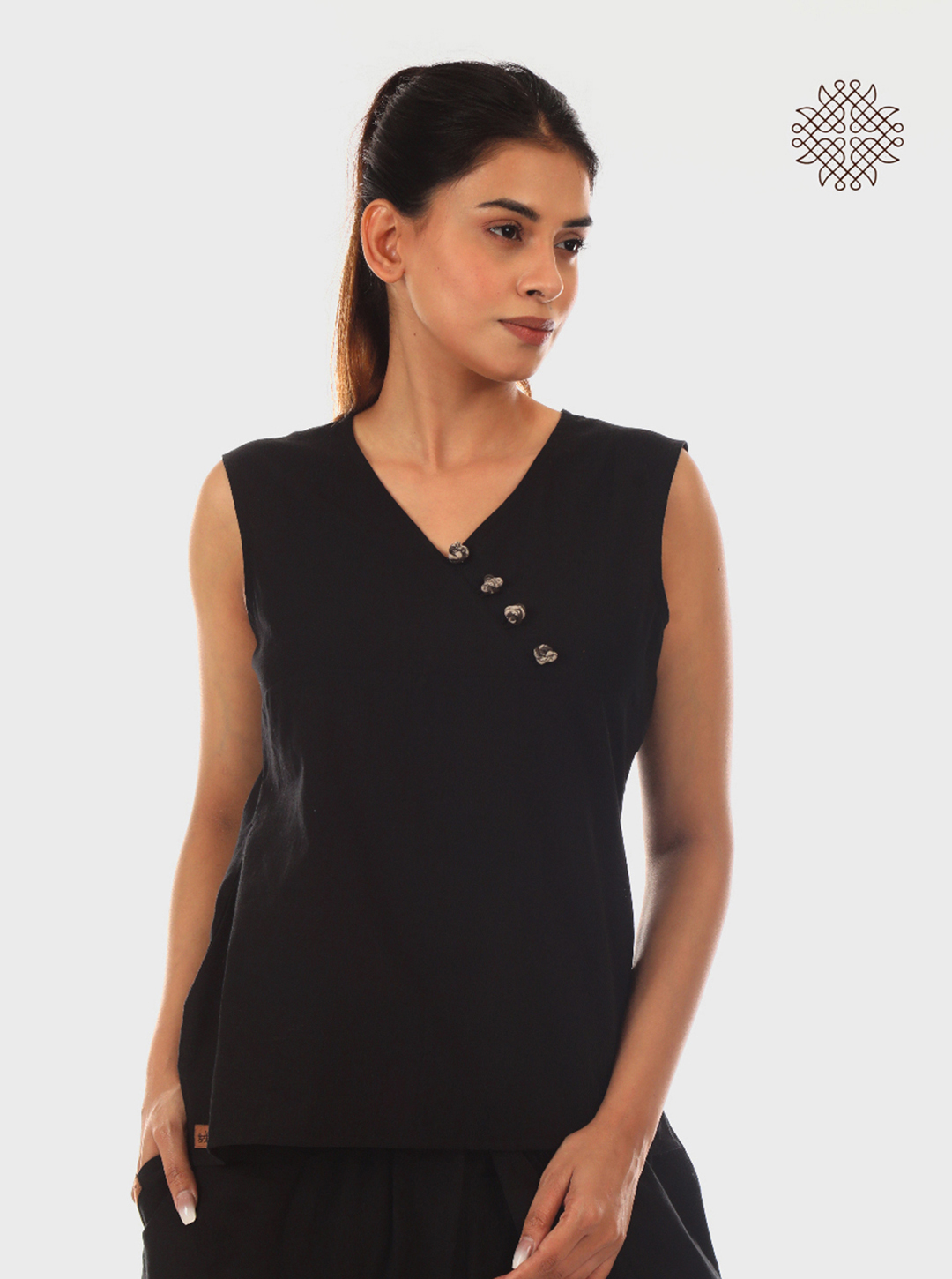 Kamini Kurti - Sleeveless Black Kurti crafted in 100% cotton