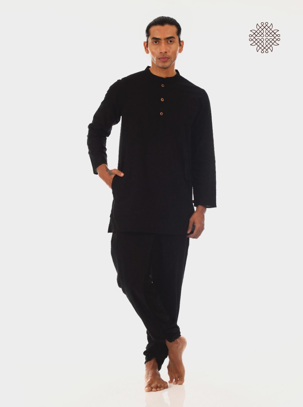 syamah (black) yuvaka, cross cut dhoti pants with pockets crafted in 100% cotton - Image 5