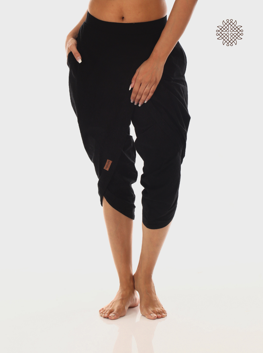syamah (black) taruNi, cross-cut calf length dhoti pants with pockets crafted in 100% cotton - Image 2