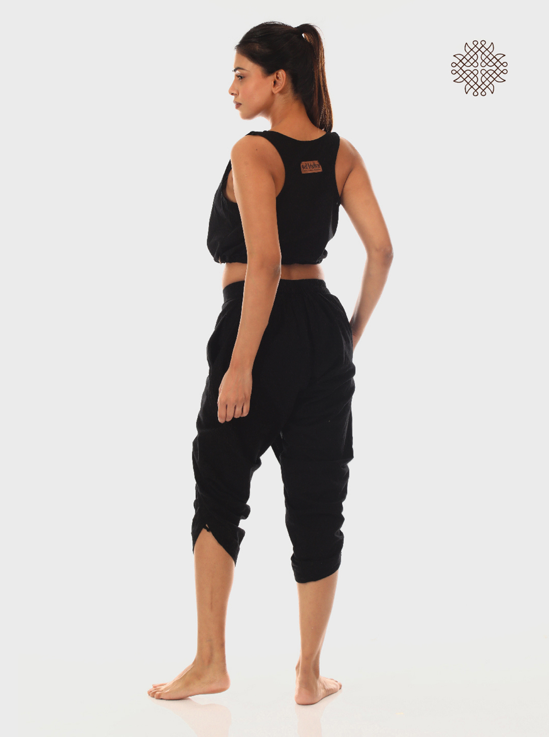 syamah (black) taruNi, cross-cut calf length dhoti pants with pockets crafted in 100% cotton - Image 4
