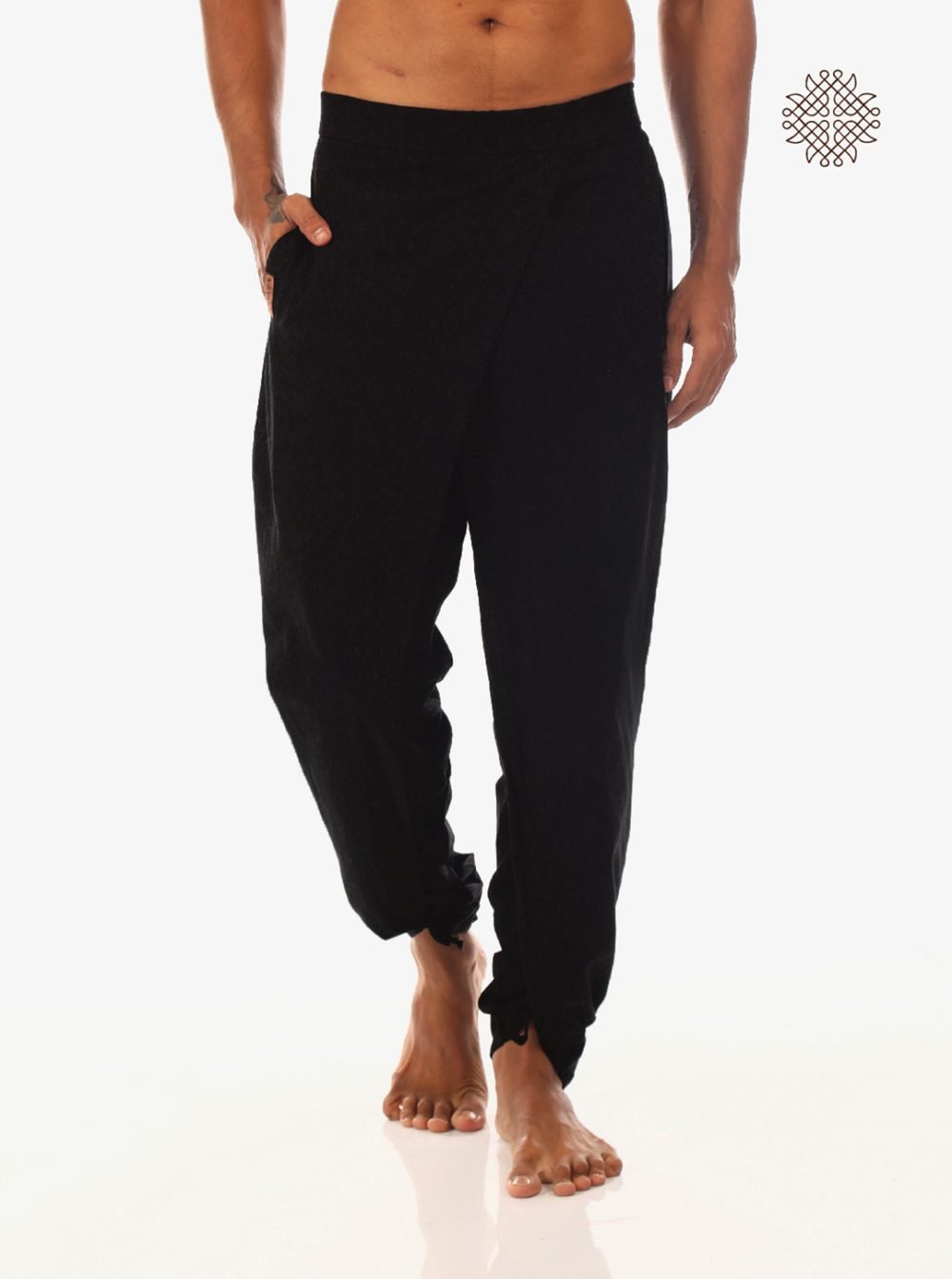 syamah (black) yuvaka, cross cut dhoti pants with pockets crafted in 100% cotton