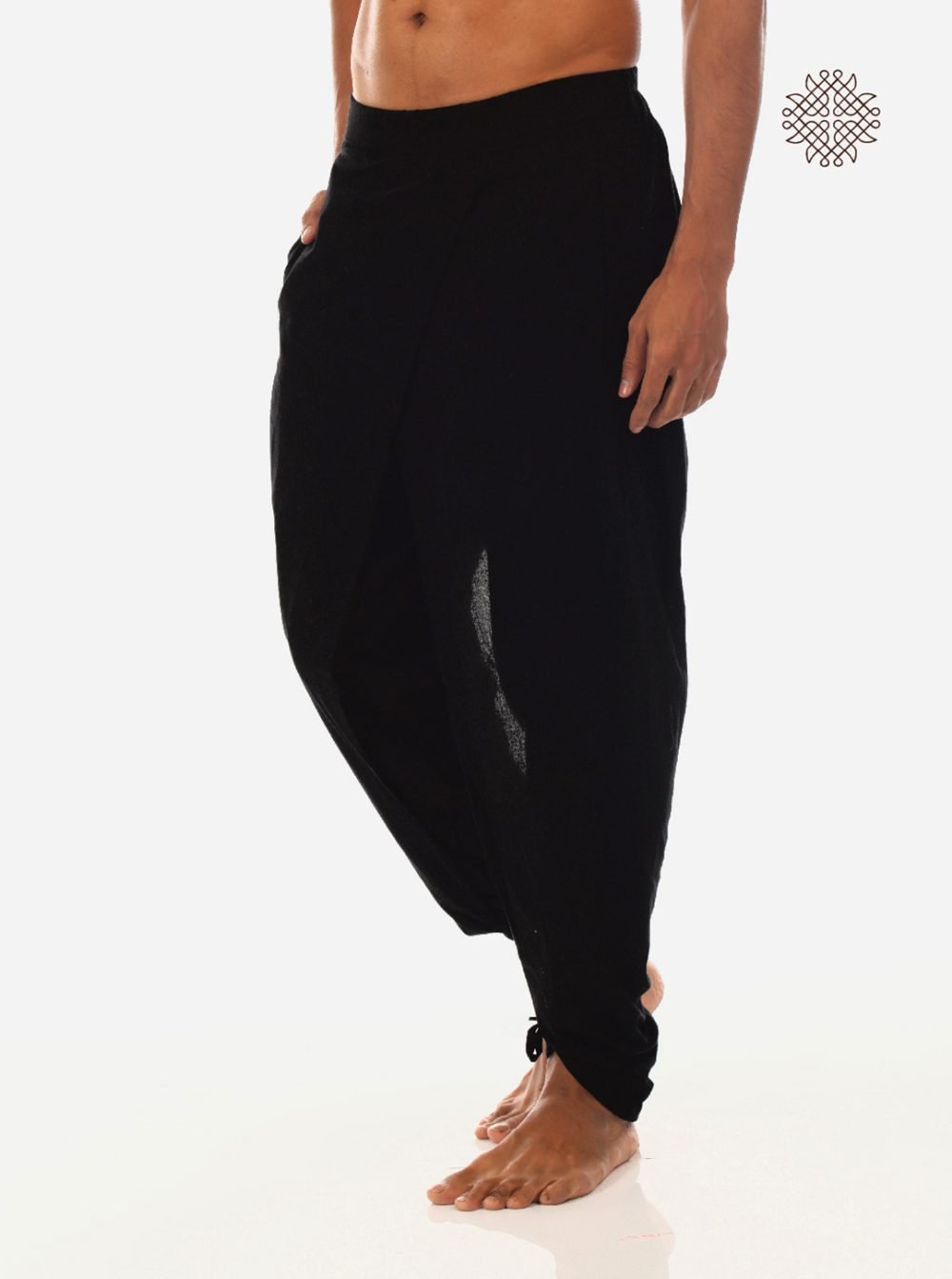 syamah (black) yuvaka, cross cut dhoti pants with pockets crafted in 100% cotton - Image 3