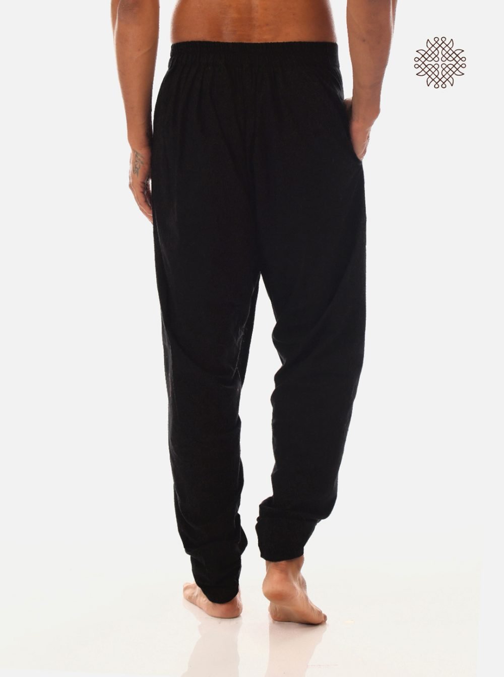 syamah (black) yuvaka, cross cut dhoti pants with pockets crafted in 100% cotton - Image 4