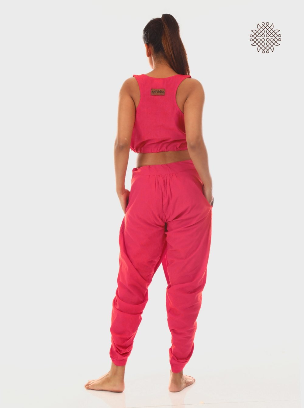 pAtala (coral pink) yuvaki, pleated dhoti pants with pockets crafted in 100% cotton - Image 4
