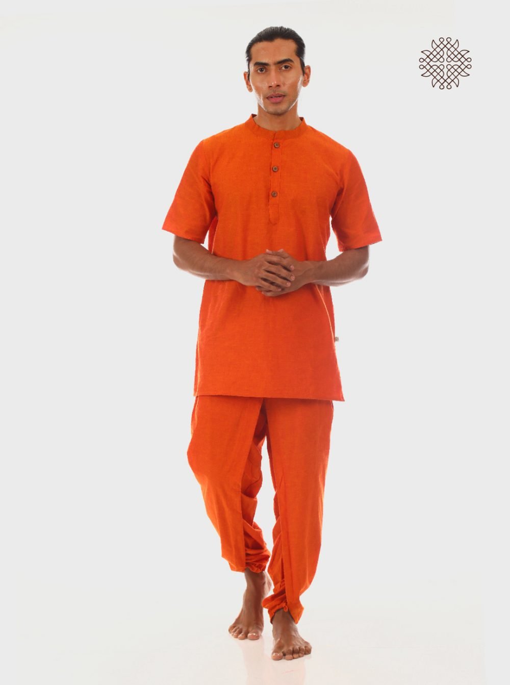 Kesari (saffron) cross cut yuvaka dhoti pants  with pockets  crafted in 100% cotton - Image 5