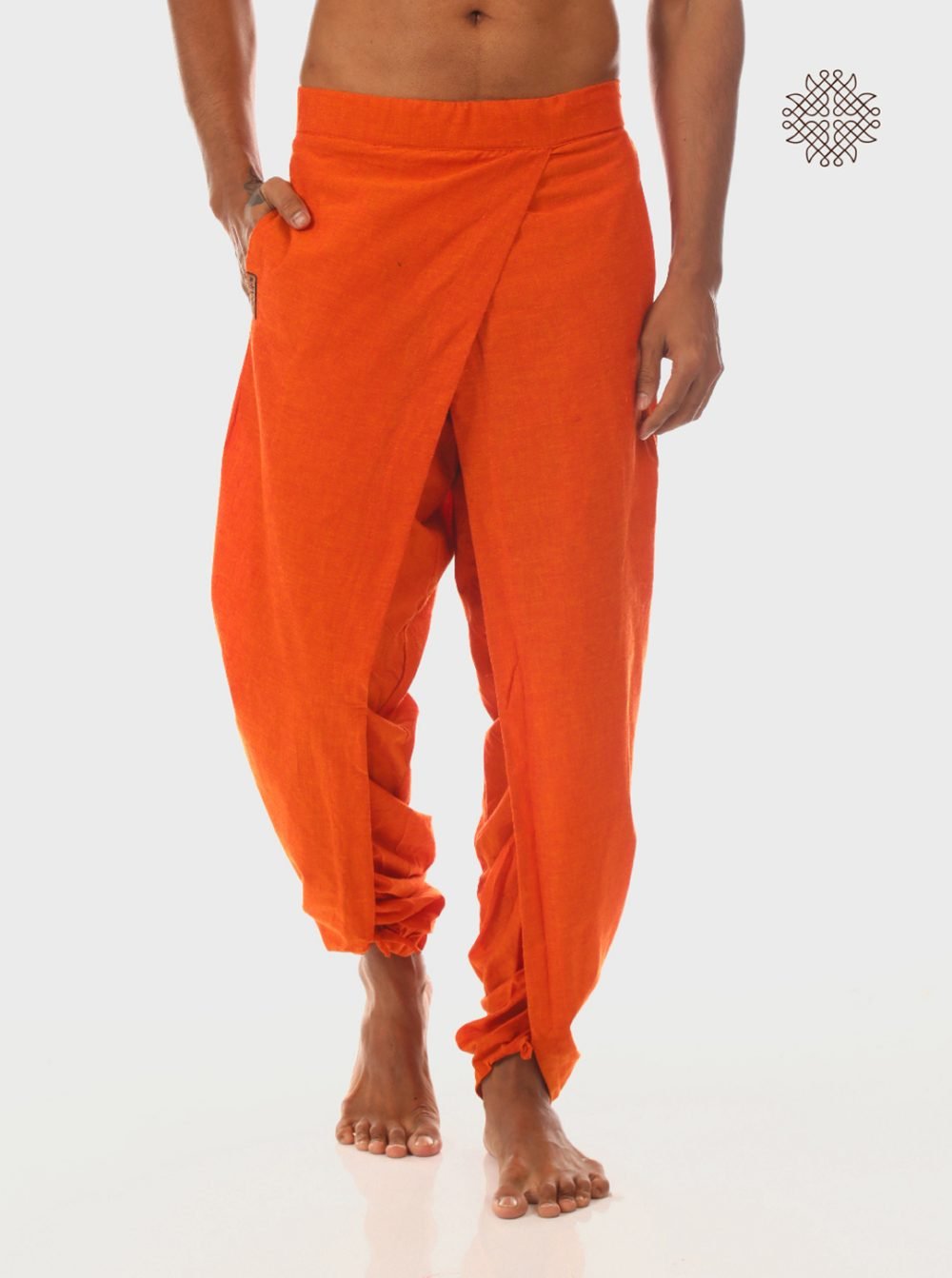 Kesari (saffron) cross cut yuvaka dhoti pants  with pockets  crafted in 100% cotton