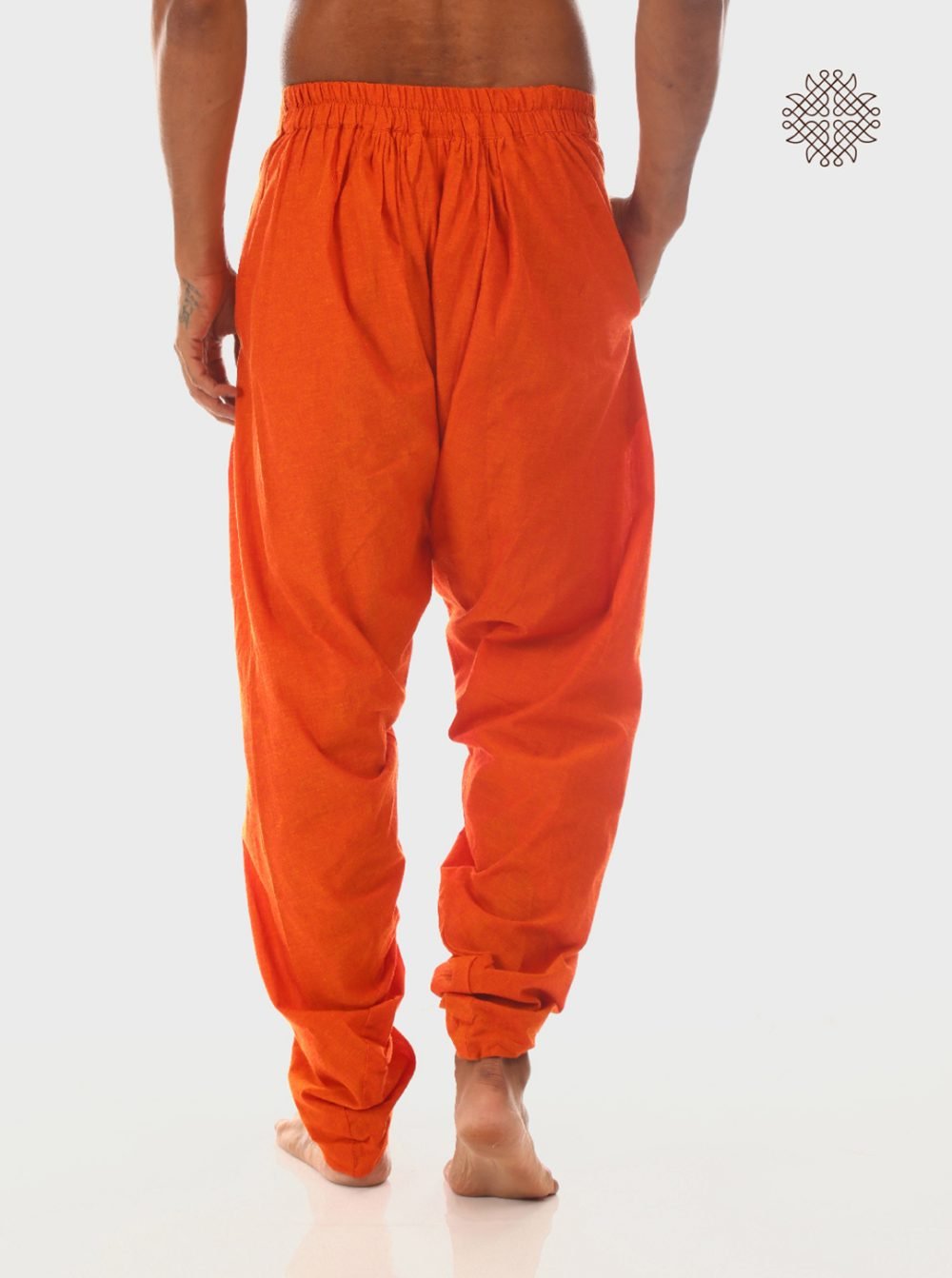 Kesari (saffron) cross cut yuvaka dhoti pants  with pockets  crafted in 100% cotton - Image 4