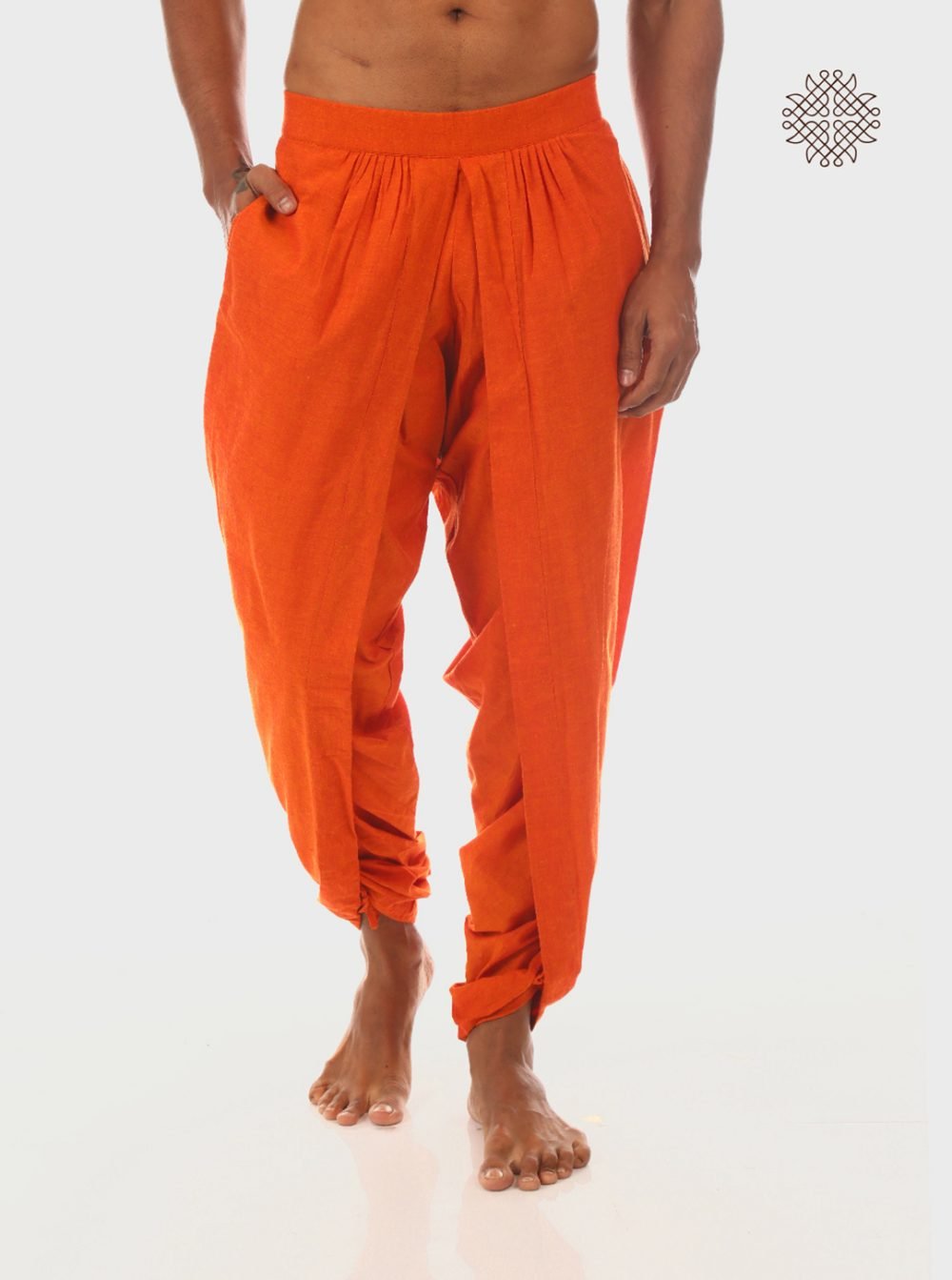 Kesari (saffron) tulip yuvaka dhoti pants  with pockets  crafted in 100% cotton