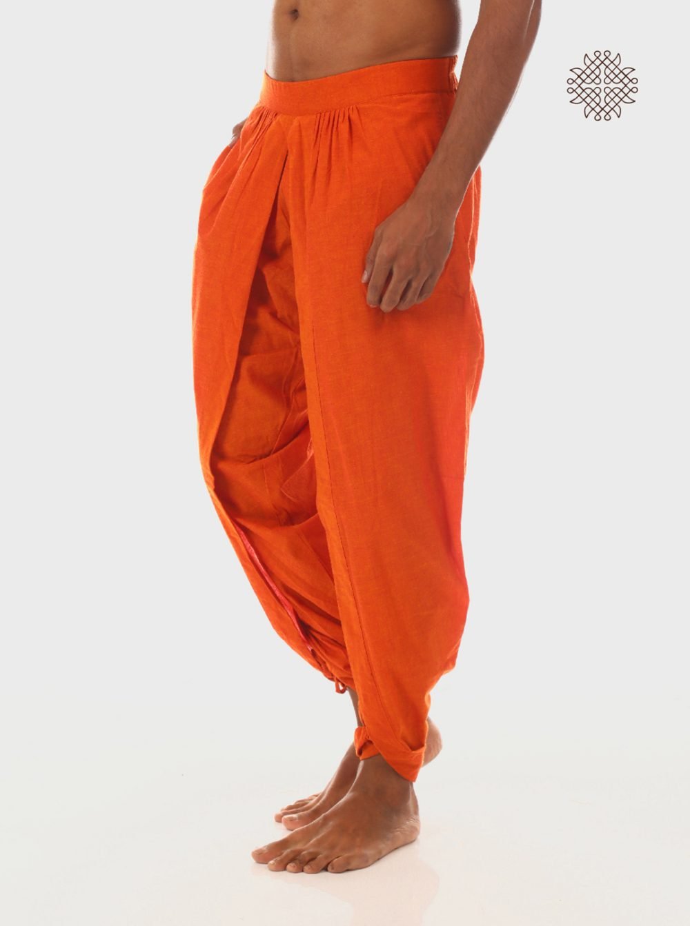 Kesari (saffron) tulip yuvaka dhoti pants  with pockets  crafted in 100% cotton - Image 3