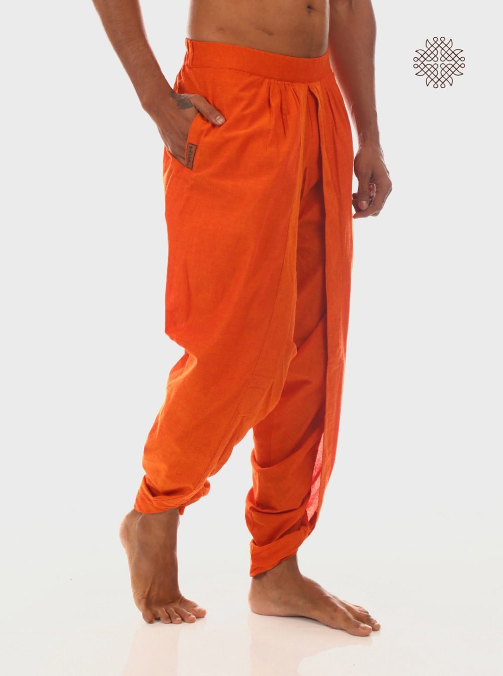 Kesari (saffron) tulip yuvaka dhoti pants  with pockets  crafted in 100% cotton - Image 2