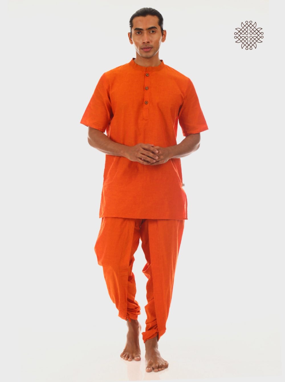 Kesari (saffron) tulip yuvaka dhoti pants  with pockets  crafted in 100% cotton - Image 5