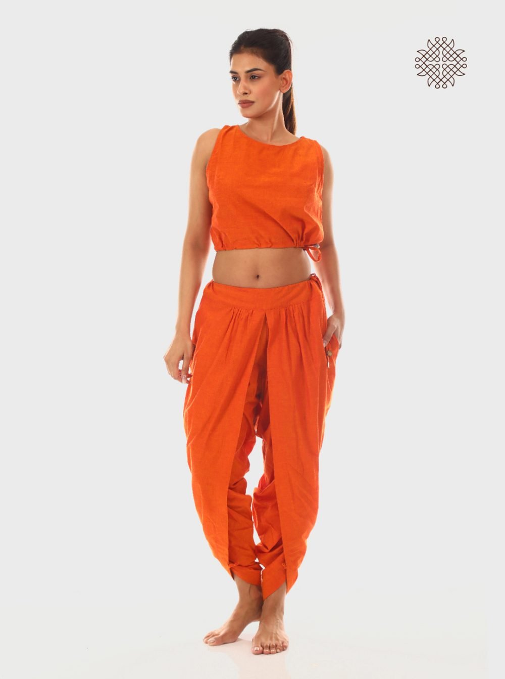 Kesari (saffron) Tulip Yuvaki Dhoti Pants  with pockets  crafted in 100% cotton - Image 5
