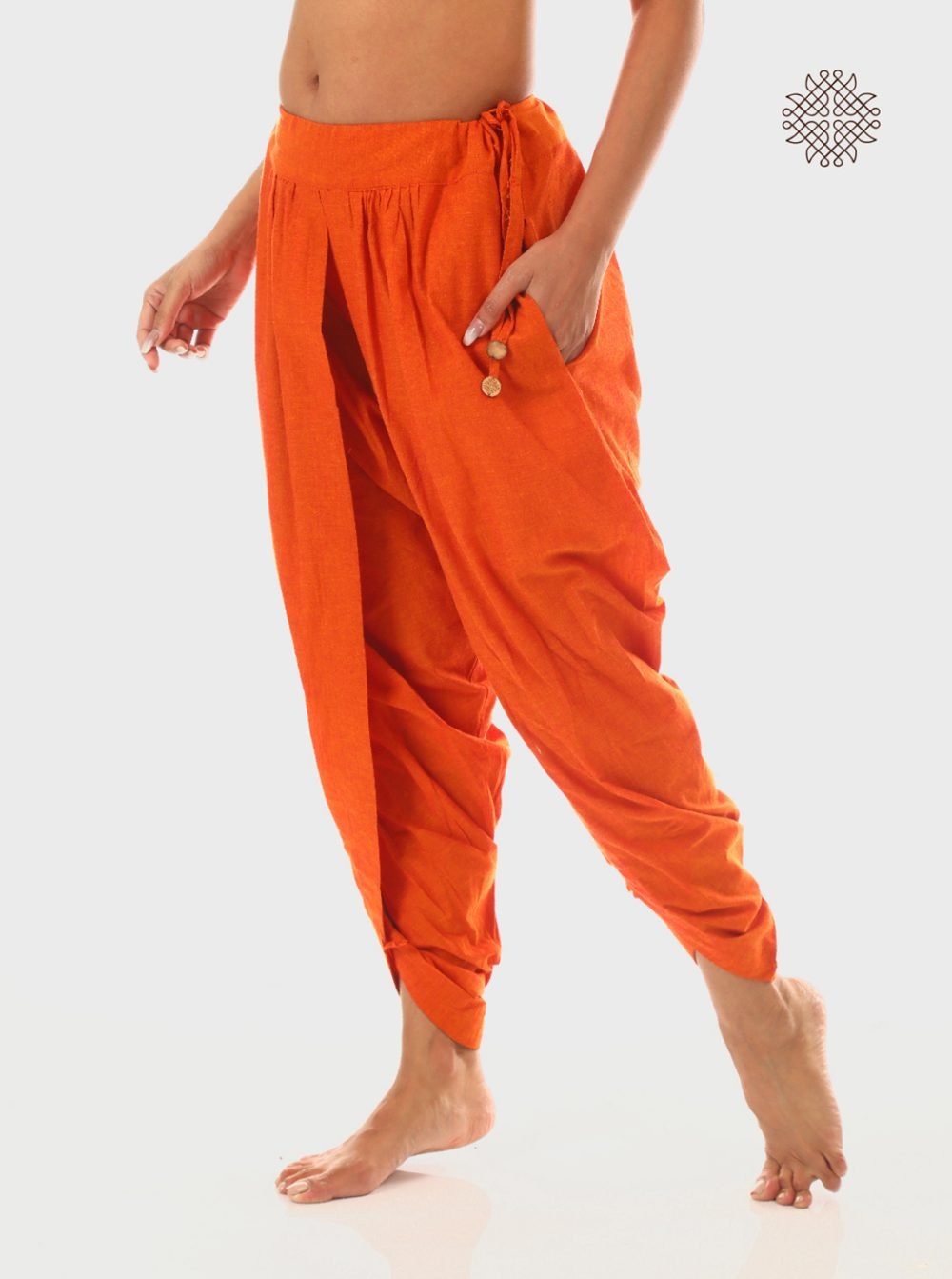 Kesari (saffron) Tulip Yuvaki Dhoti Pants  with pockets  crafted in 100% cotton - Image 3