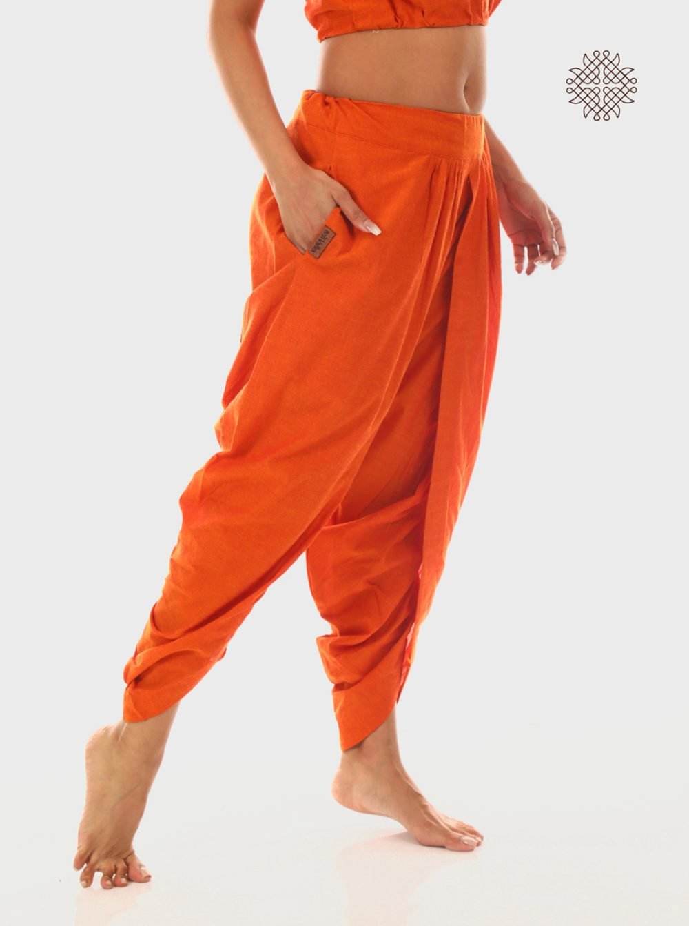 Kesari (saffron) Tulip Yuvaki Dhoti Pants  with pockets  crafted in 100% cotton - Image 2